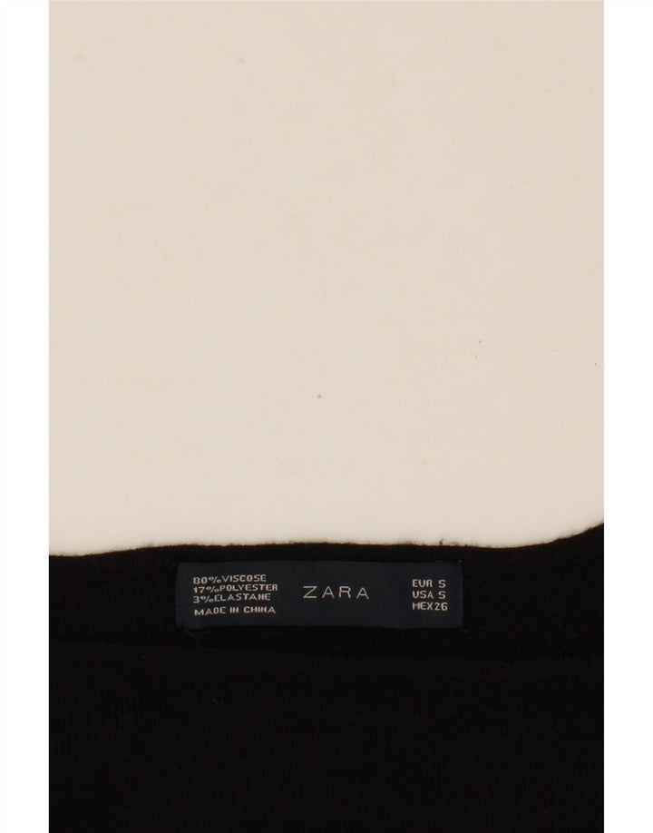 Zara Womens Crop Top Langærmet UK 10 Small Black Viscose