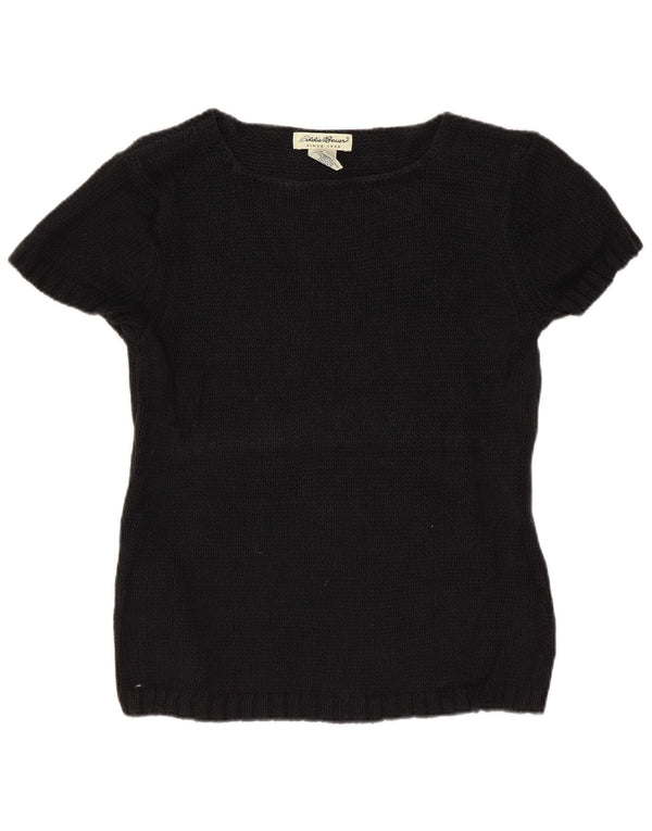Eddie Bauer Dame Crop Boat Neck Jumper Sweater UK 12 Medium Black