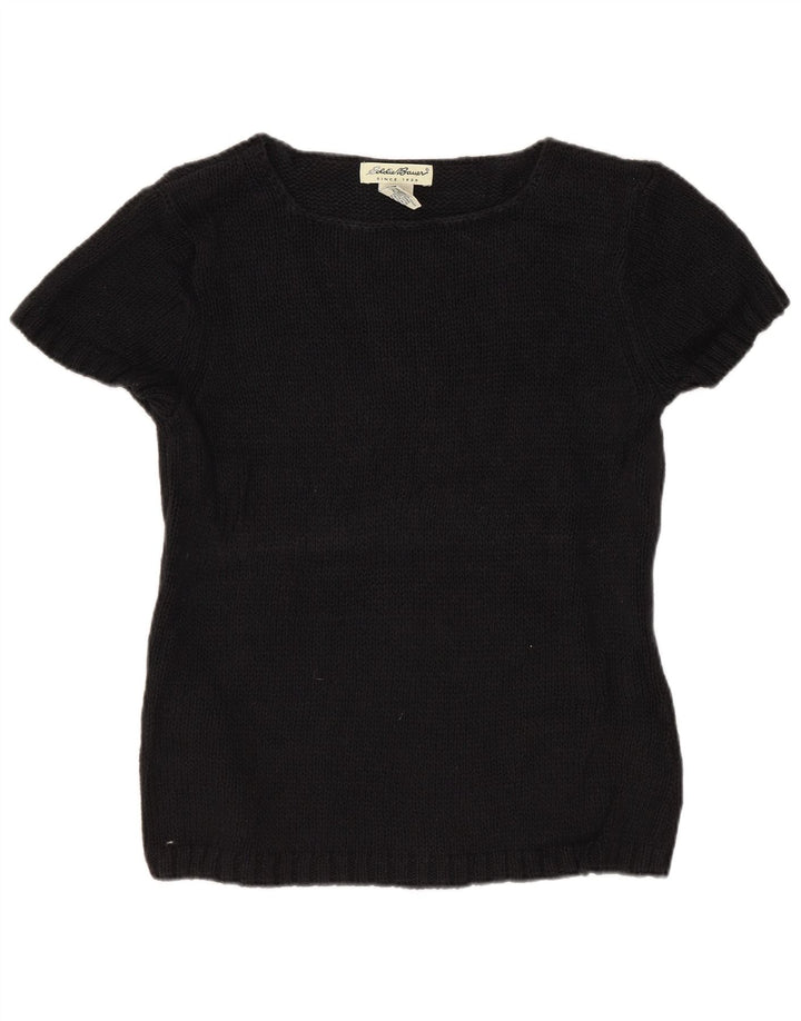 Eddie Bauer Dame Crop Boat Neck Jumper Sweater UK 12 Medium Black
