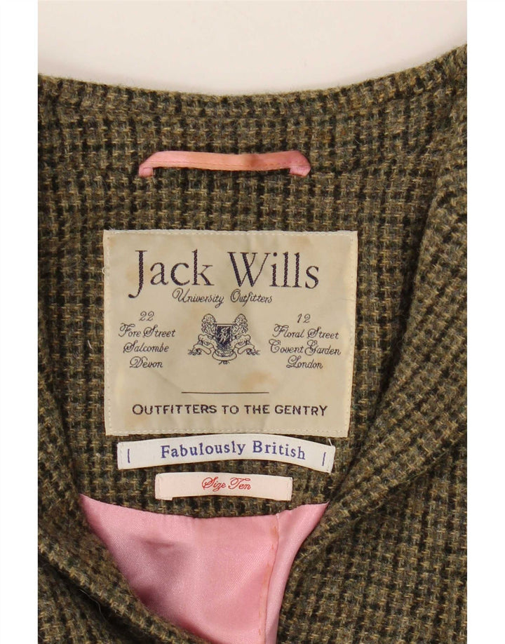 Jack Wills Dame 3 Button Blazer Jacket UK 10 Small Khaki Houndstooth Wool