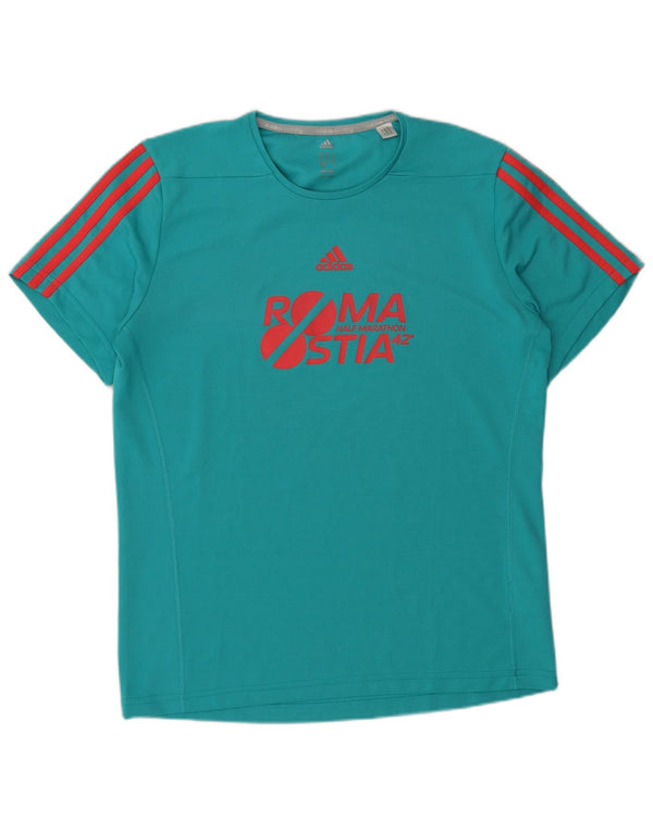 Adidas Herre Roma Grafisk T-Shirt Top Medium Turkis Polyester
