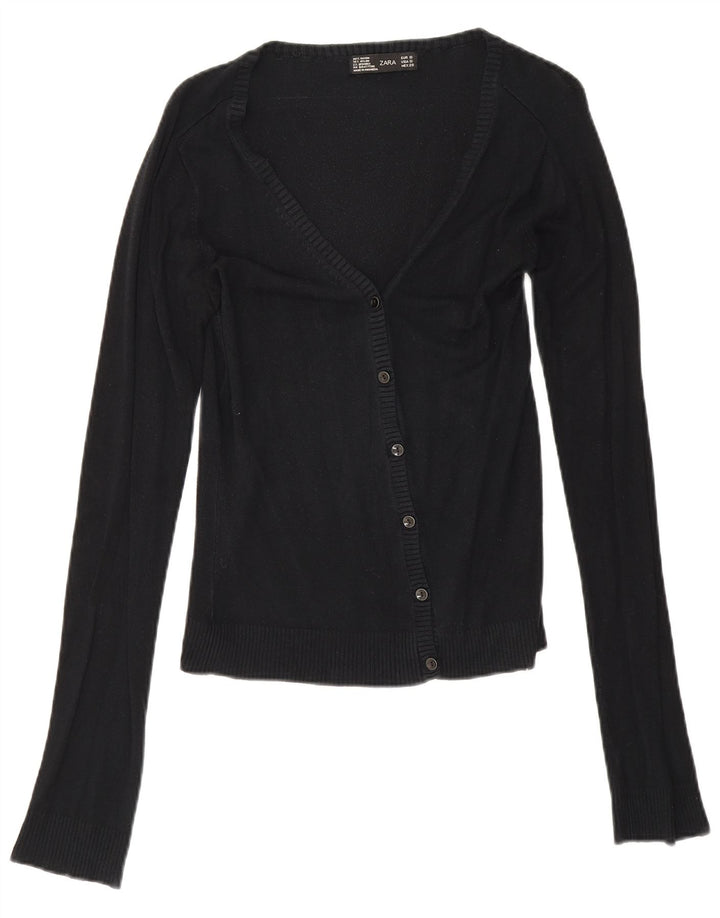 Zara Dame Cardigan Sweater UK 10 Small Black Rayon