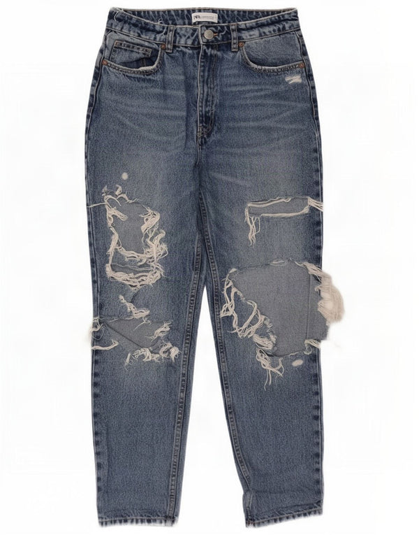 Zara Womens Distressed Tapered Jeans EU 38 Small W28 L27 Blue