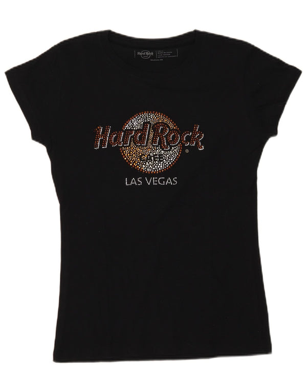 Hard Rock Cafe Dame Las Vegas Grafisk T-Shirt Top UK 10 Lille Sort