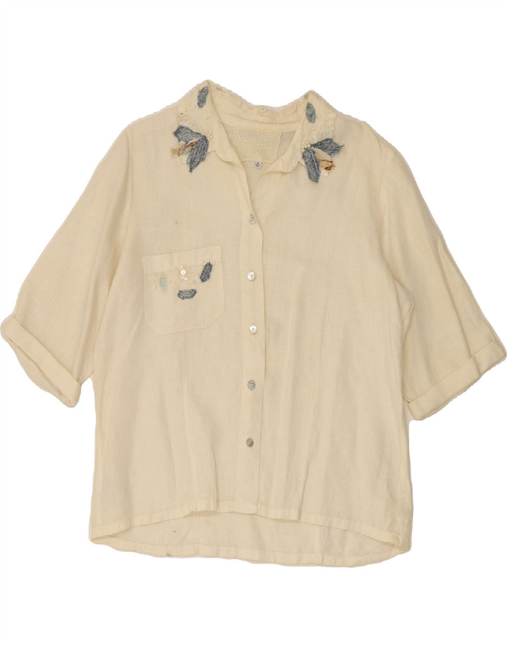 MARILA Womens Short Sleeve Shirt Blouse UK 14 Medium White Linen Vintage Marila and Second-Hand Marila from Messina Hembry 