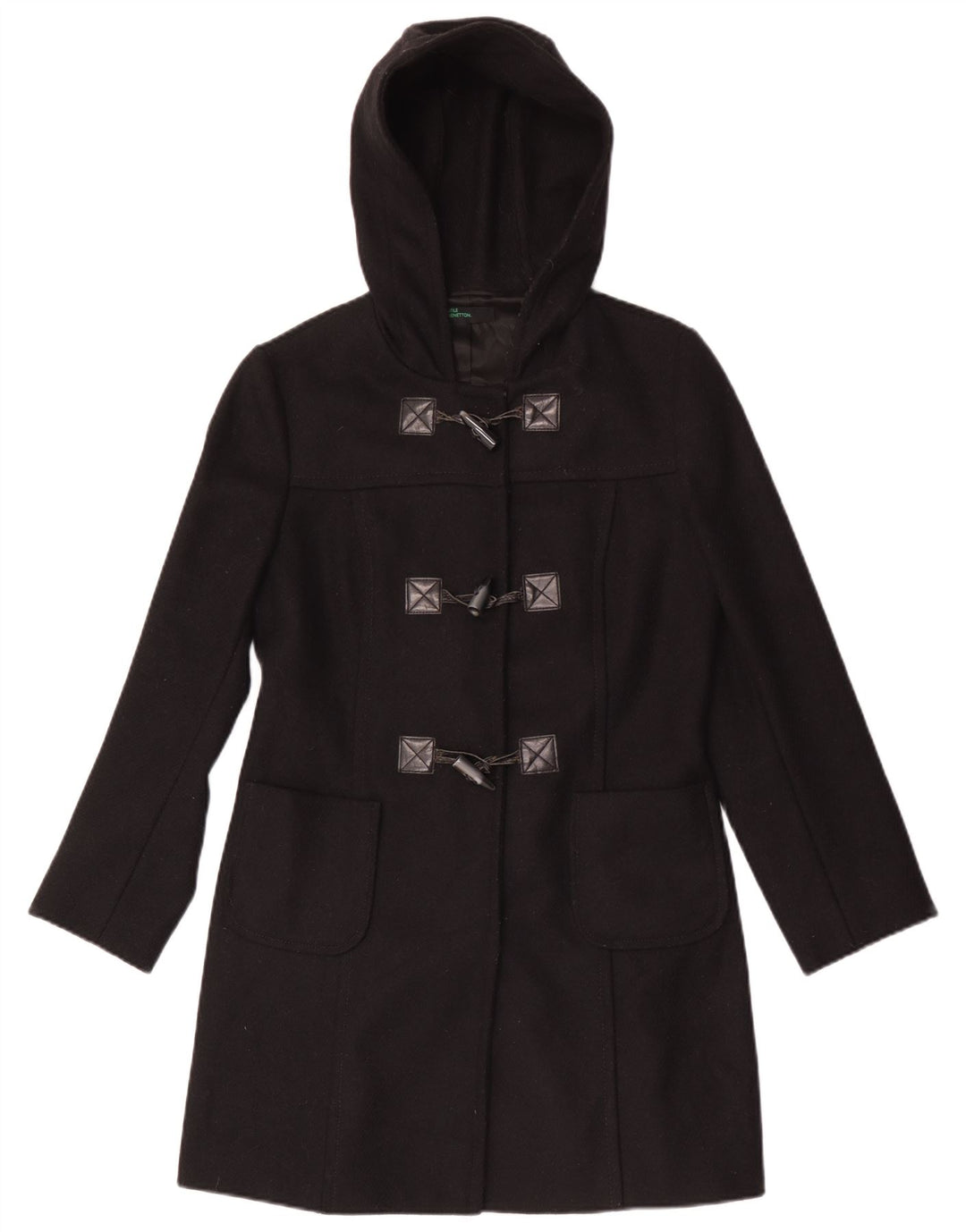 Benetton Dame Hooded Duffel Coat IT 42 Medium Sort Uld