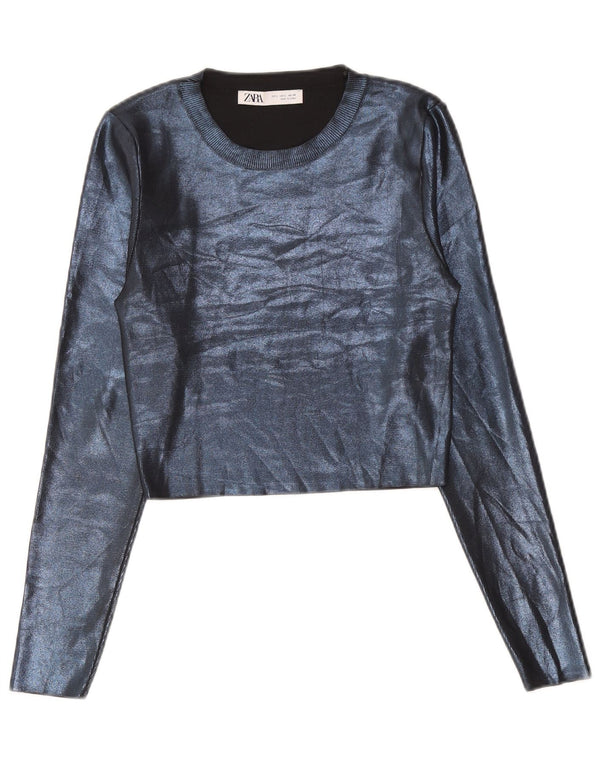 Zara Dame Crop Top Langærmet UK 14 Large Blue