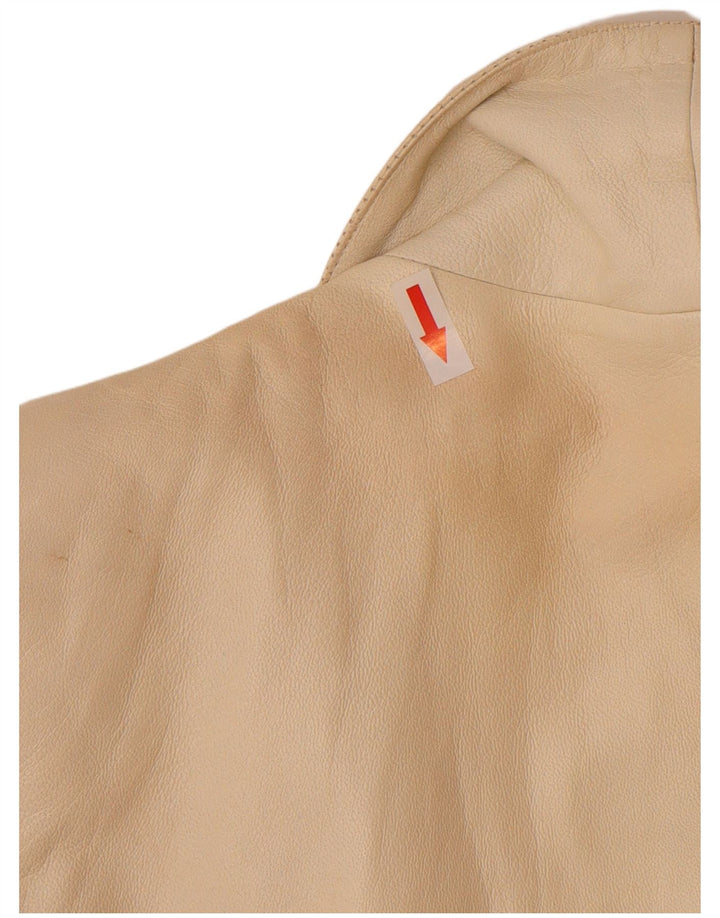 Vintage Dame Dobbeltradet Læder Blazer Jakke UK 12 Medium Beige