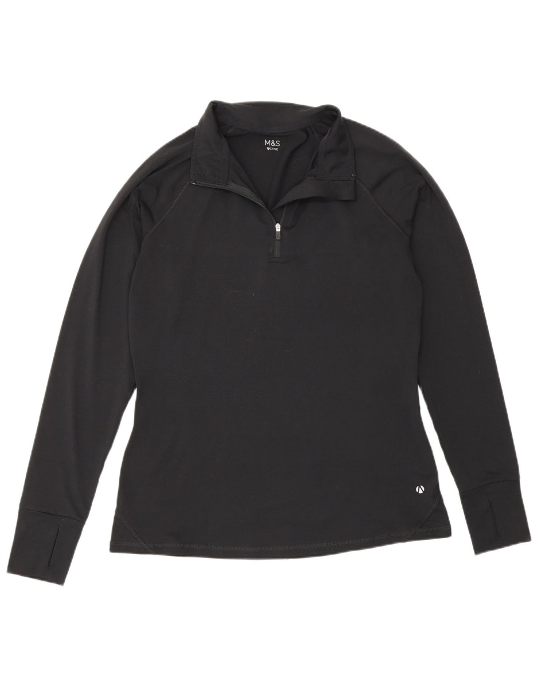 Marks & Spencer Dame Pullover med lynlås-hals Træningsdragt Top UK 12 Medium Sort
