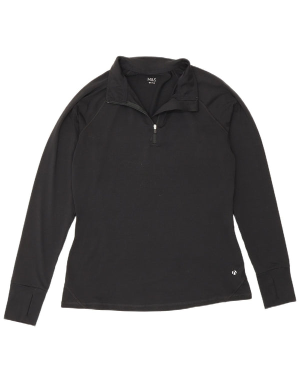 Marks & Spencer Dame Pullover med lynlås-hals Træningsdragt Top UK 12 Medium Sort