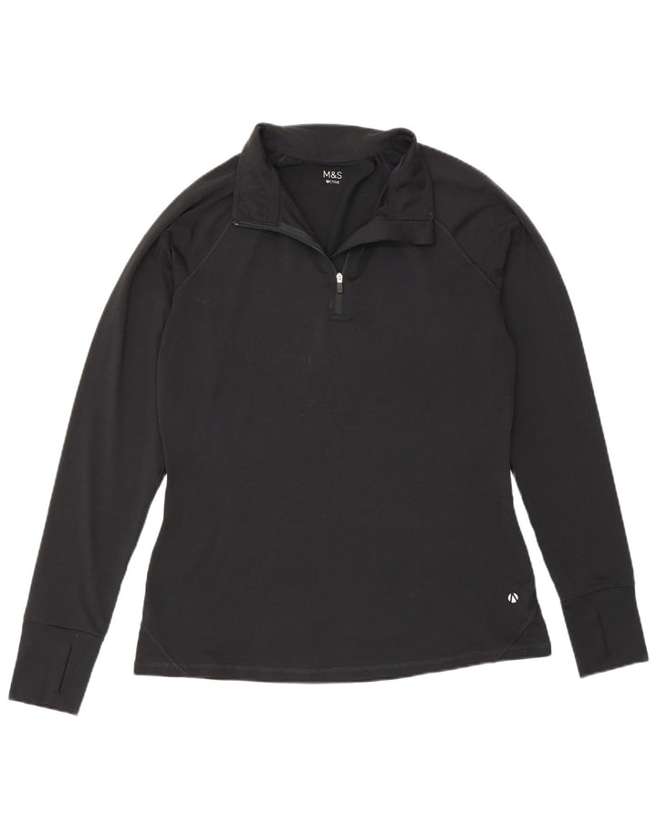 Marks & Spencer Dame Pullover med lynlås-hals Træningsdragt Top UK 12 Medium Sort