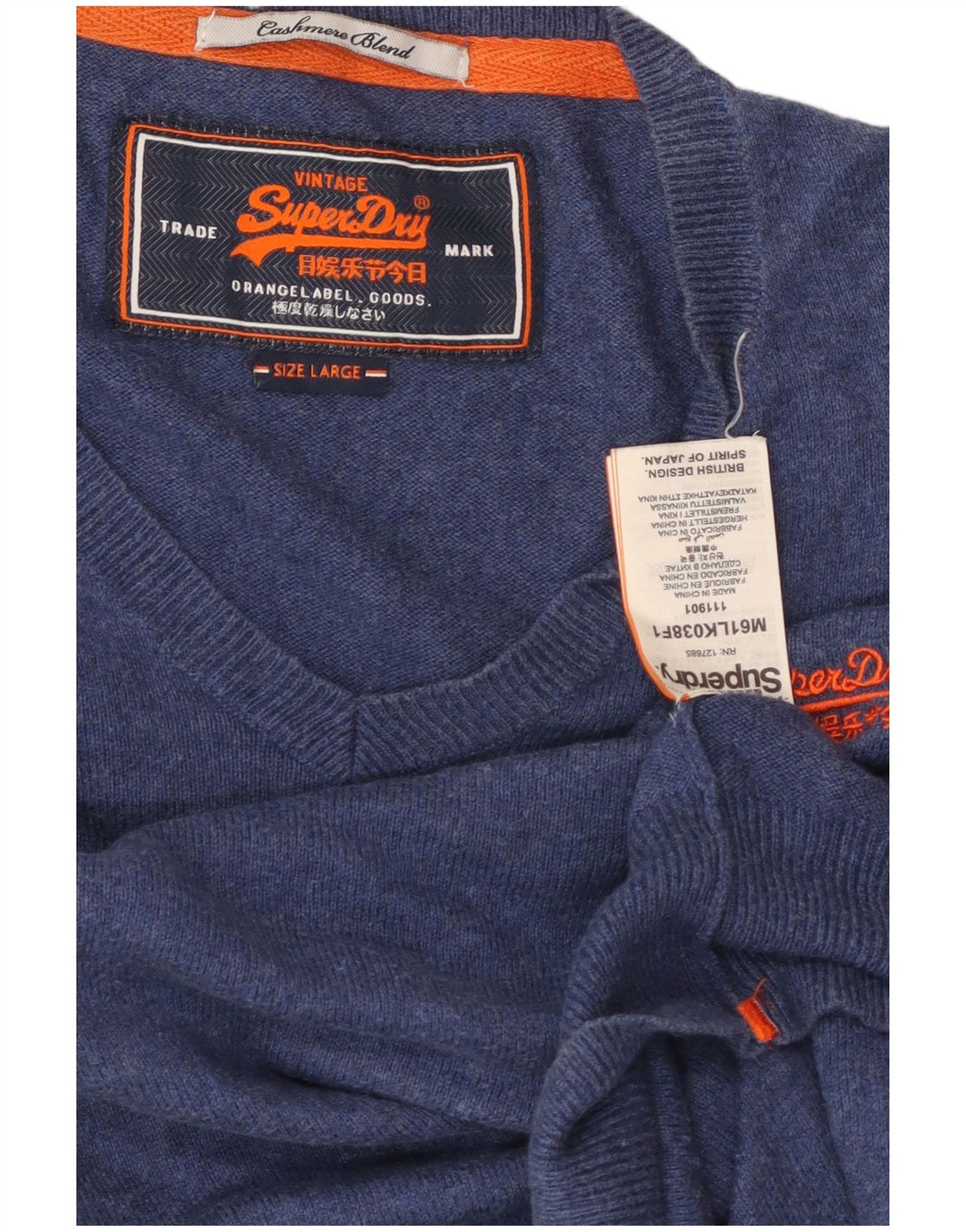 Superdry Herre V-hals sweater Stor blå bomuld