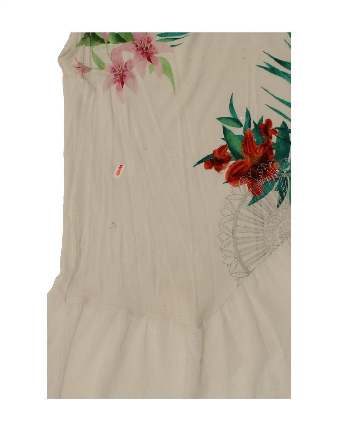 DESIGUAL Womens Asymmetric Tunic Top UK 12 Medium White Floral Cotton Vintage Desigual and Second-Hand Desigual from Messina Hembry 