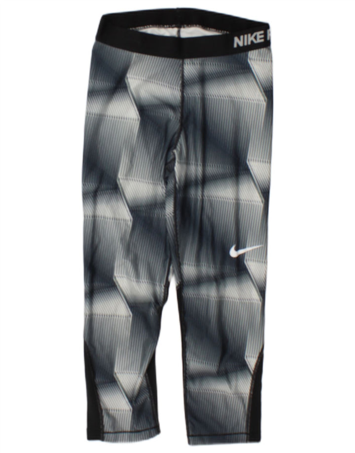 Nike Dame Dri Fit Capri Leggings UK 12 Medium Grey Geometrisk Polyester