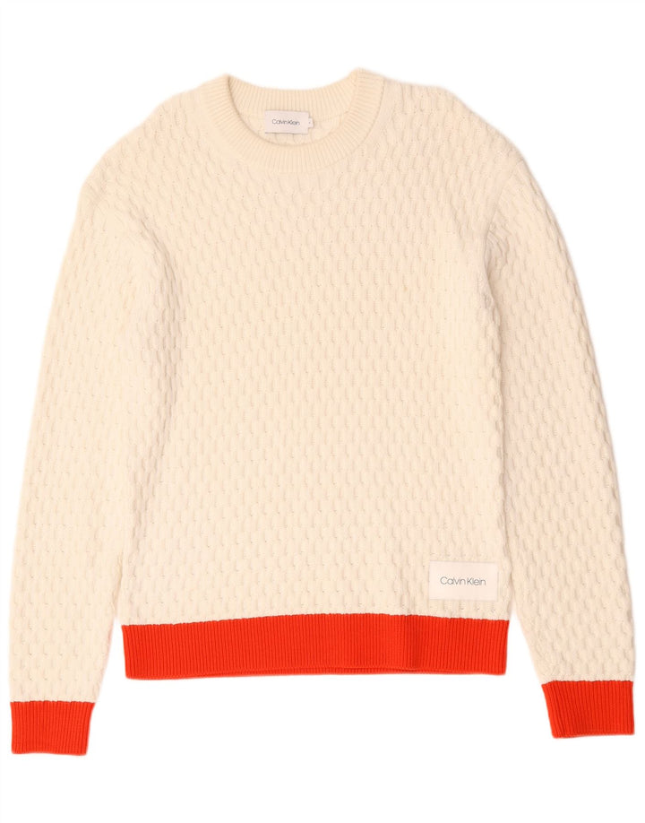Calvin Klein Herre trøjetrøje med rund hals Medium hvid Colourblock Bomuld