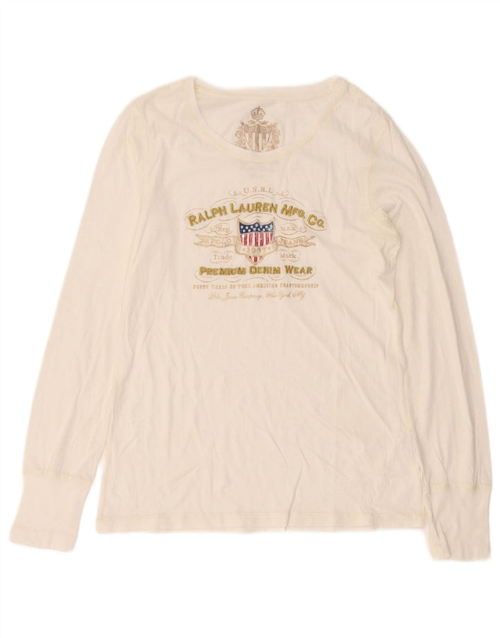 Ralph Lauren Dame Grafisk Top Langærmet UK 8 Small White