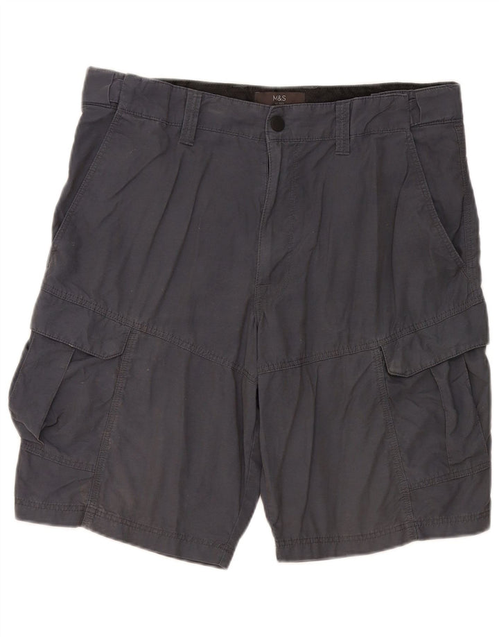 MARKS & SPENCER Herre Cargo Shorts W34 Large Navy Blue Bomuld