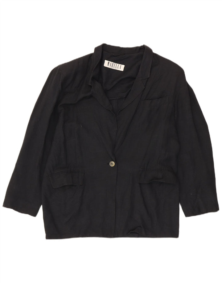 Marella Dame 1 Knap Blazer Jakke UK 14 Stor Sort Viscose