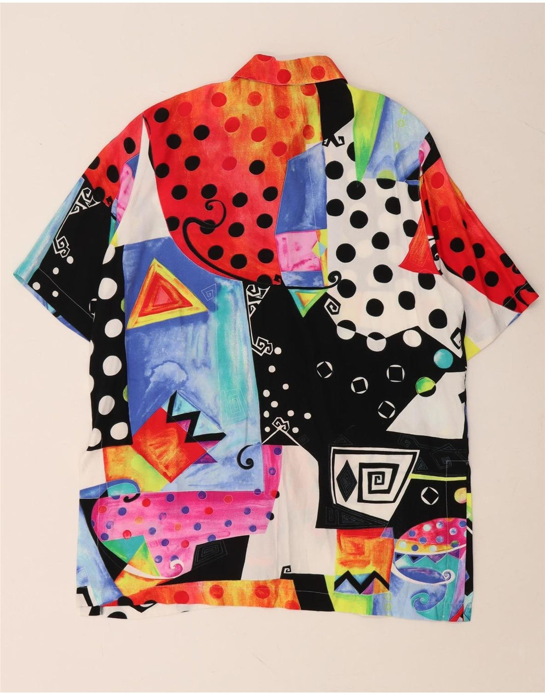 VINTAGE oversize skjorte til kvinder UK 10/12 Lille flerfarvet geometrisk