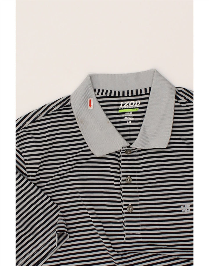 IZOD Mens Golf Polo Shirt Large Navy Blue Striped Polyester Vintage Izod and Second-Hand Izod from Messina Hembry 