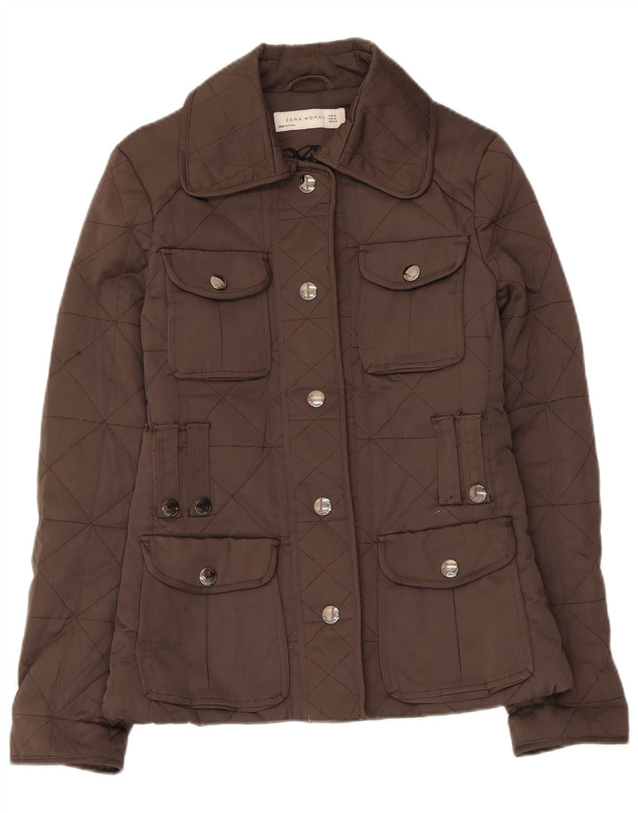 Zara Quiltet jakke til kvinder UK 12 Medium Brun Polyester