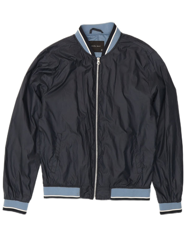 Zara Bomber Jacket UK 40 Large Navy Blue Colourblock Polyester