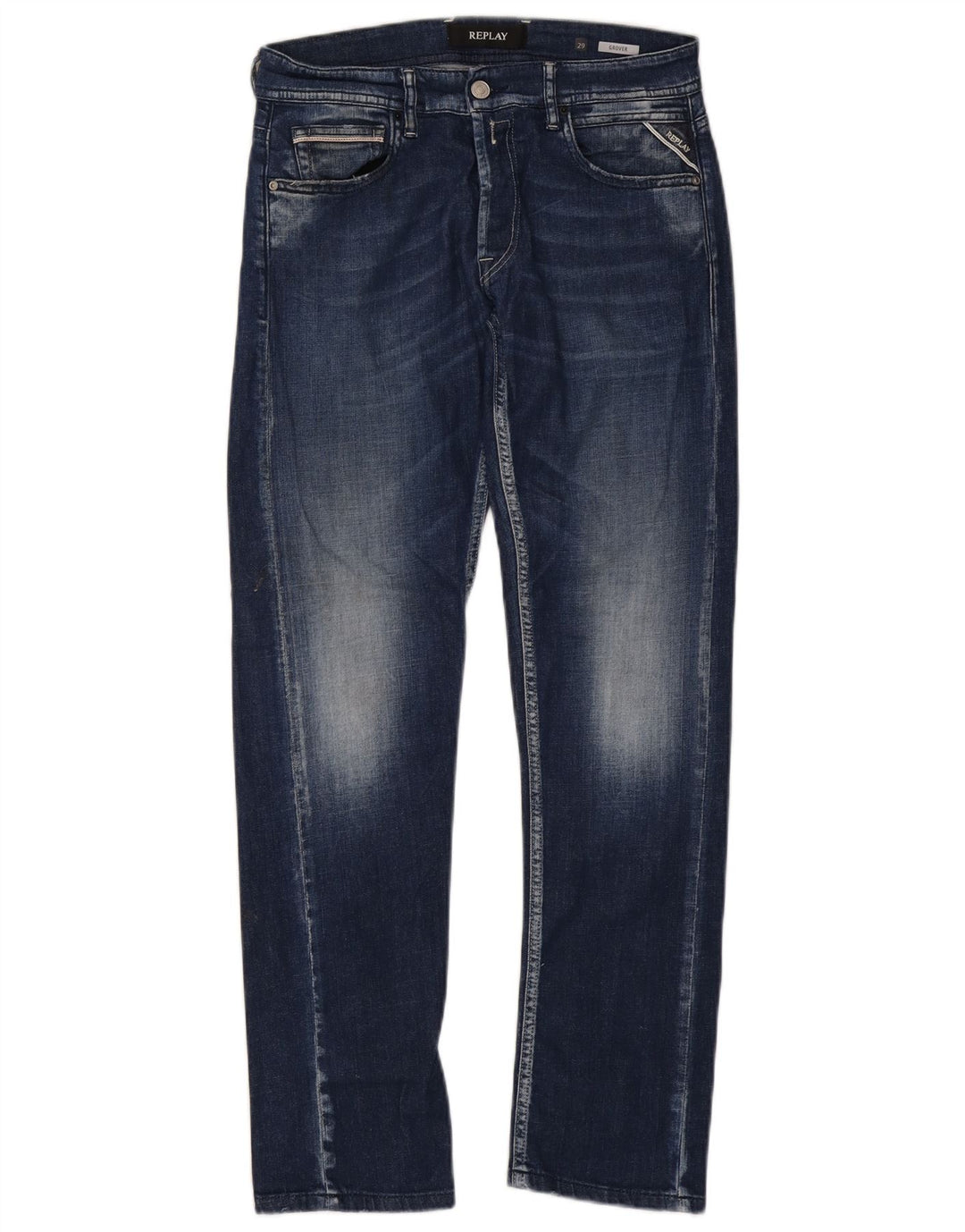 REPLAY Dame Grover Straight Jeans W29 L30 Marineblå Bomuld