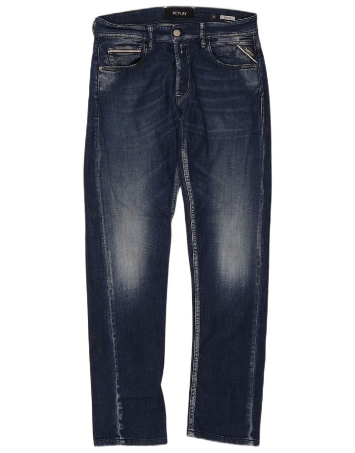 REPLAY Dame Grover Straight Jeans W29 L30 Marineblå Bomuld