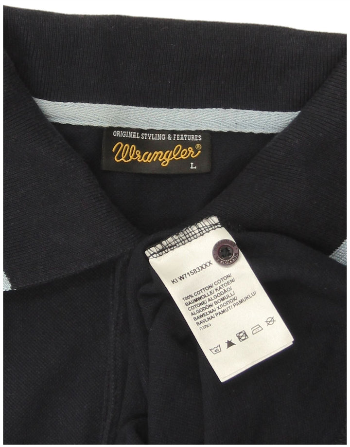 WRANGLER Mens Polo Shirt Large Navy Blue Cotton