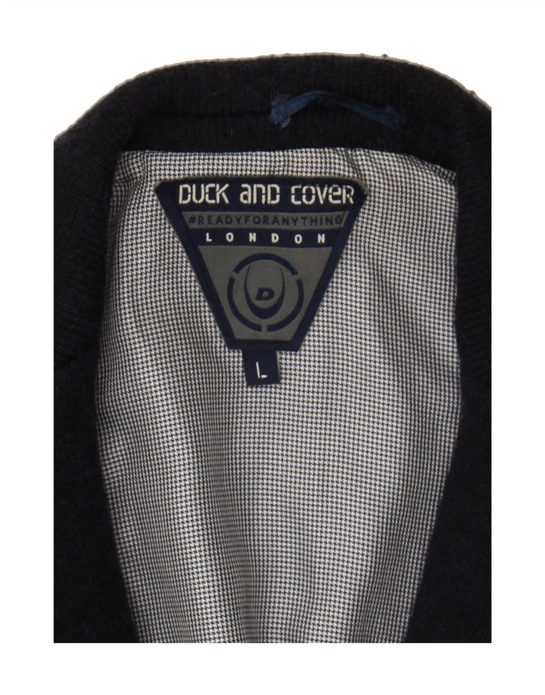 DUCK AND COVER Mens 2 Button Blazer Jacket UK 40 Large Navy Blue Polyester Vintage Duck And Cover and Second-Hand Duck And Cover from Messina Hembry 