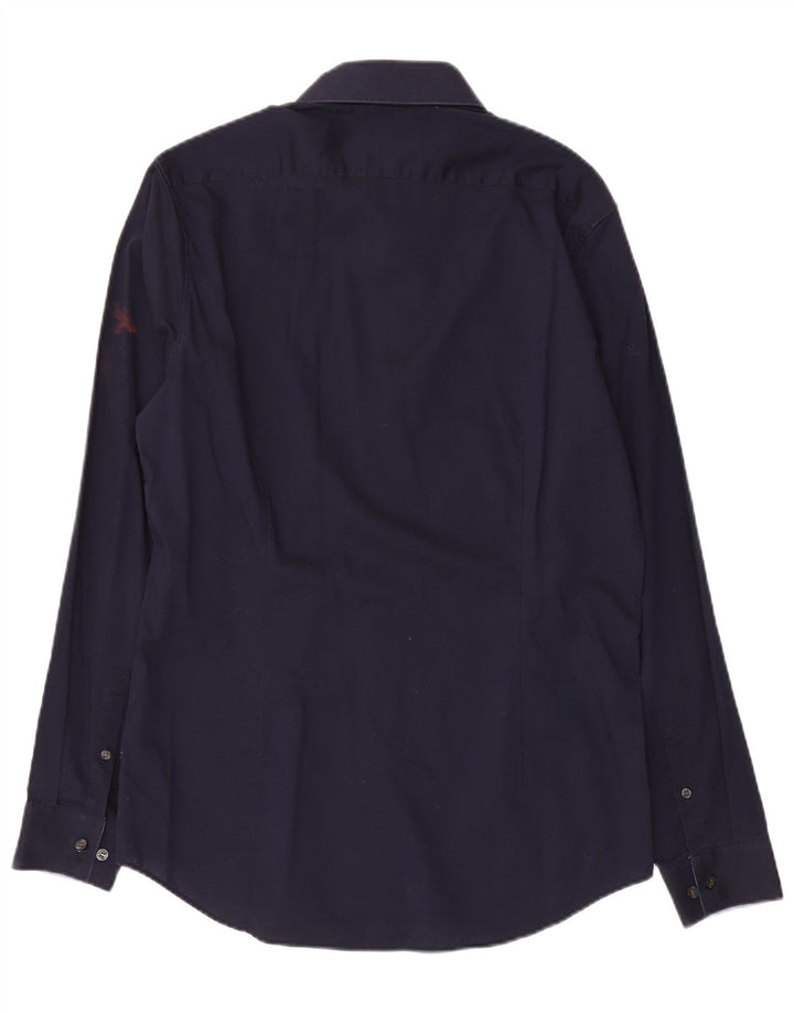 Calvin Klein Herre Fitted Shirt Størrelse 39 15 1/2 Medium Marineblå Bomuld