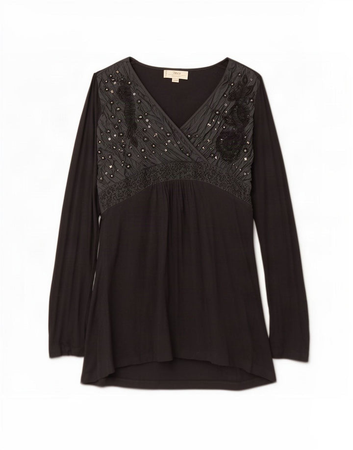 Marlboro Classics Dame Langærmet Tunika Top UK 14 Stor Sort Viscose