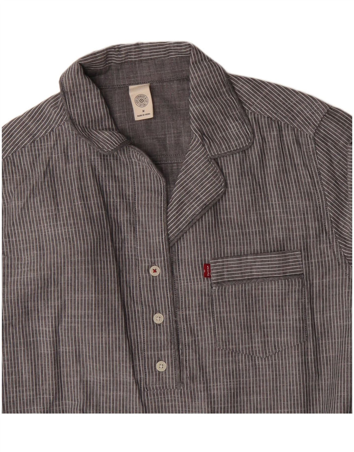 Levi's Dame Pullover Shirt Dress UK 14 Medium Grey Nålestribet bomuld