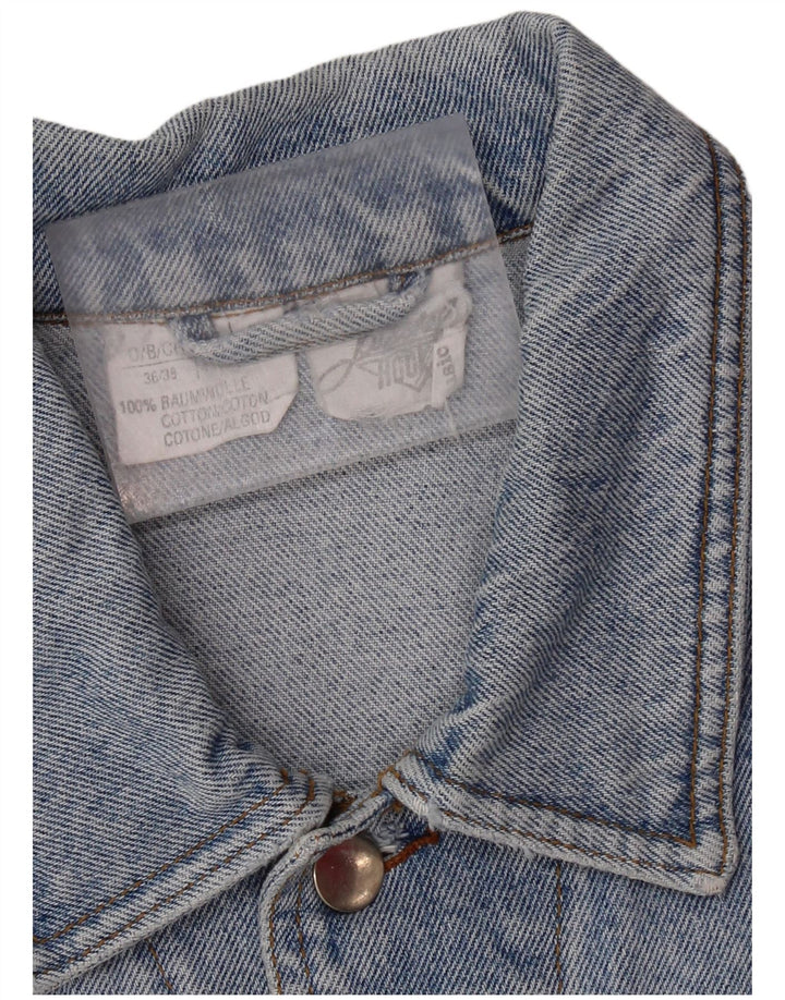 VINTAGE Herre grafisk denimjakke UK 36/38 Lille blå bomuld