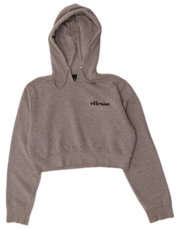Ellesse Womens Crop Hoodie Jumper UK 12 Medium Grey Flecked Cotton