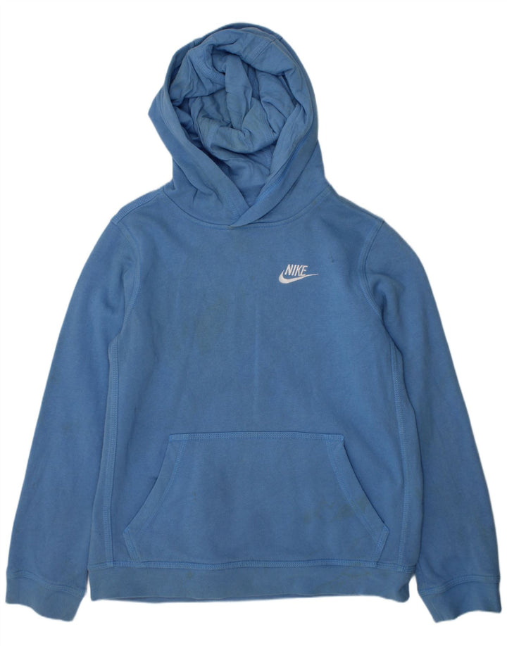 NIKE Boys Hoodie Jumper 10-11 Years Medium Blue Cotton