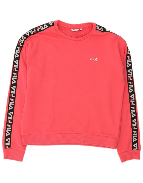 Fila Dame Grafisk Sweatshirt Jumper UK 14 Medium Pink Colourblock Bomuld