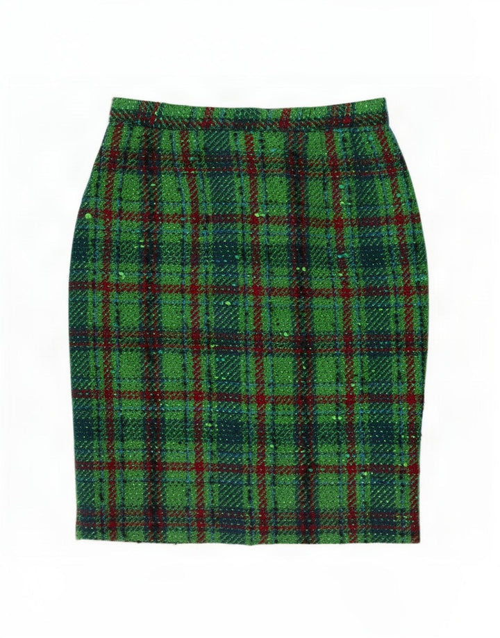 Vintage kvinders blyantnederdel IT 44 Medium W28 Grøn Plaid