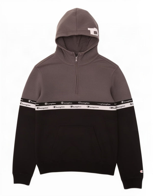Champion Herre Zip Neck Grafisk Hoodie Jumper XS Grå Colourblock