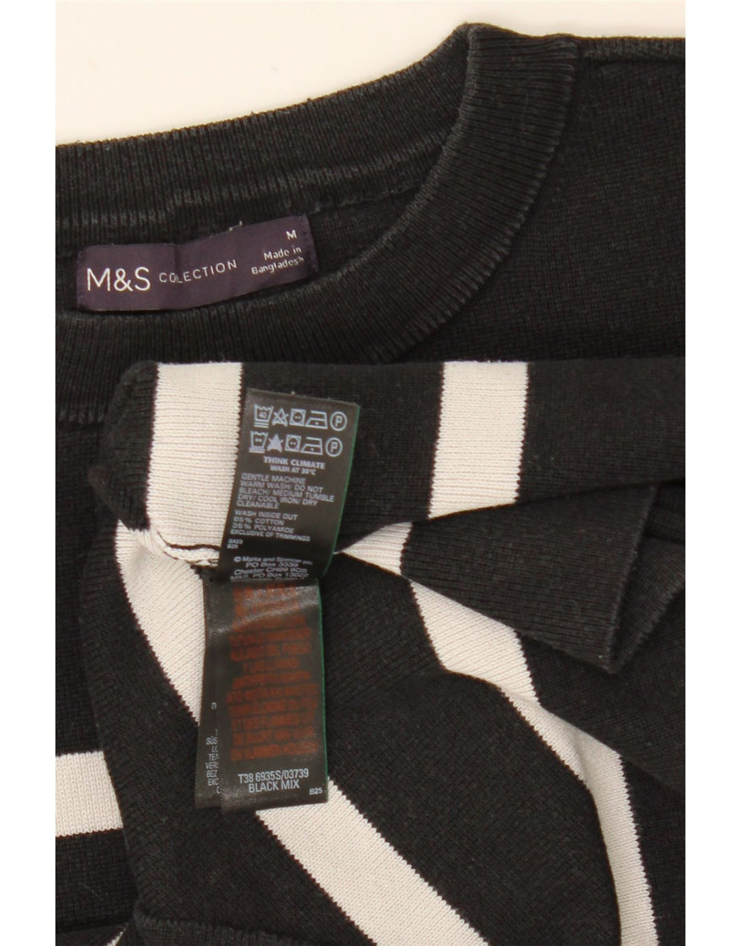 Marks & Spencer Dame sweater med rund hals DK 12 Mellem sort stribet