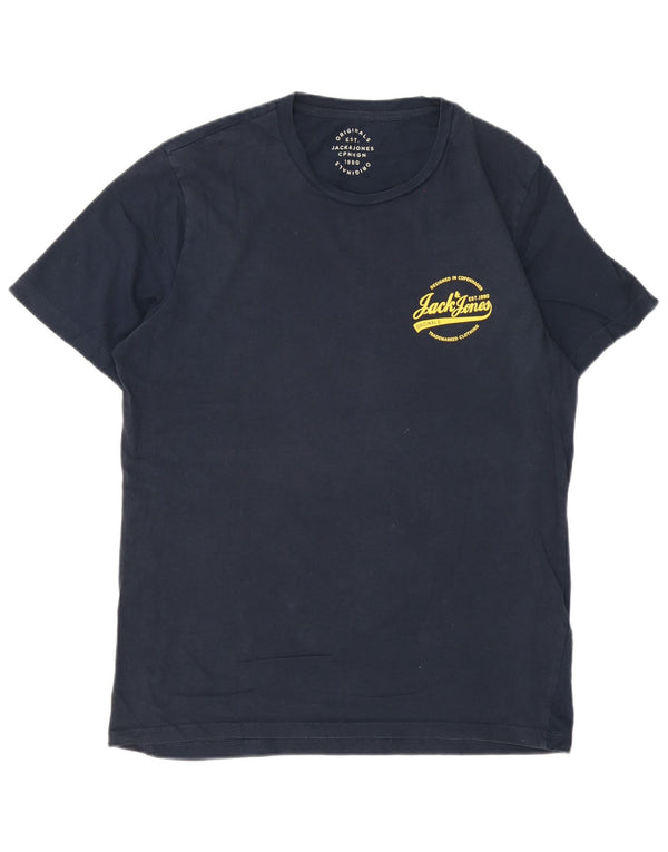 Jack & Jones Herre grafisk T-shirt top XL marineblå bomuld