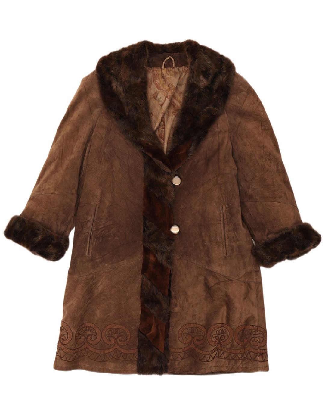 Vintage ruskindsfrakke til kvinder UK 14 Medium Brown Paisley