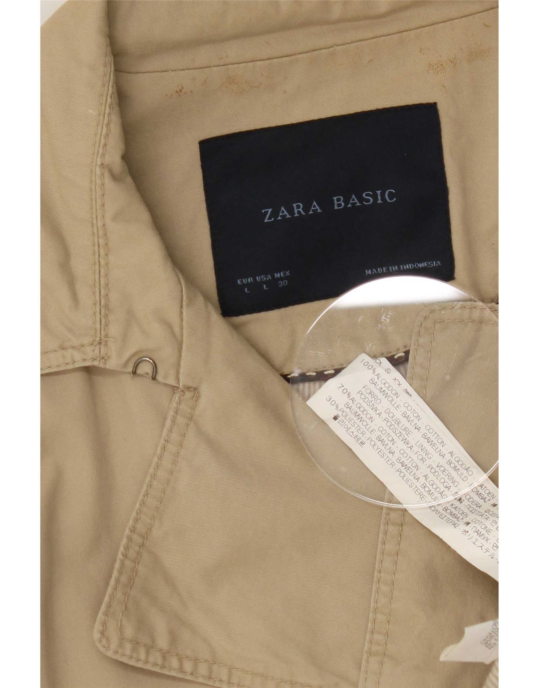 Zara Dame Trench Coat UK 16 Stor Beige Bomuld
