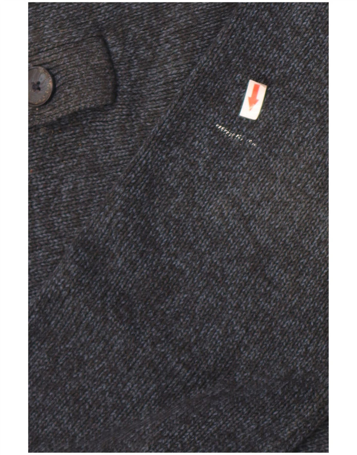 Marks & Spencer Herre Button Neck Jumper Sweater Large Navy Blue Flecked