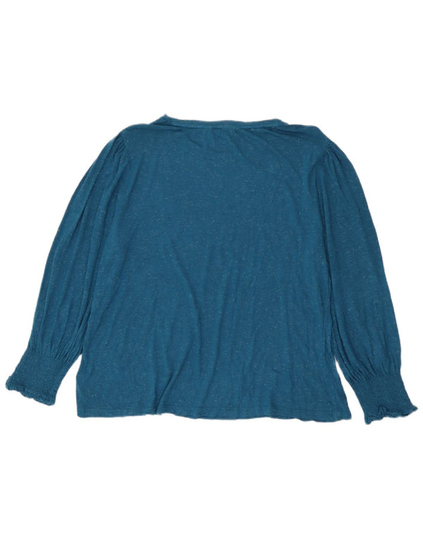 Fat Face Dame Top Langærmet UK 20 2XL Blå Flecked Viscose