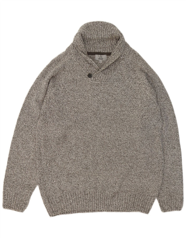Marks & Spencer Herre Shawl Neck Jumper Sweater Large Grå Flecked