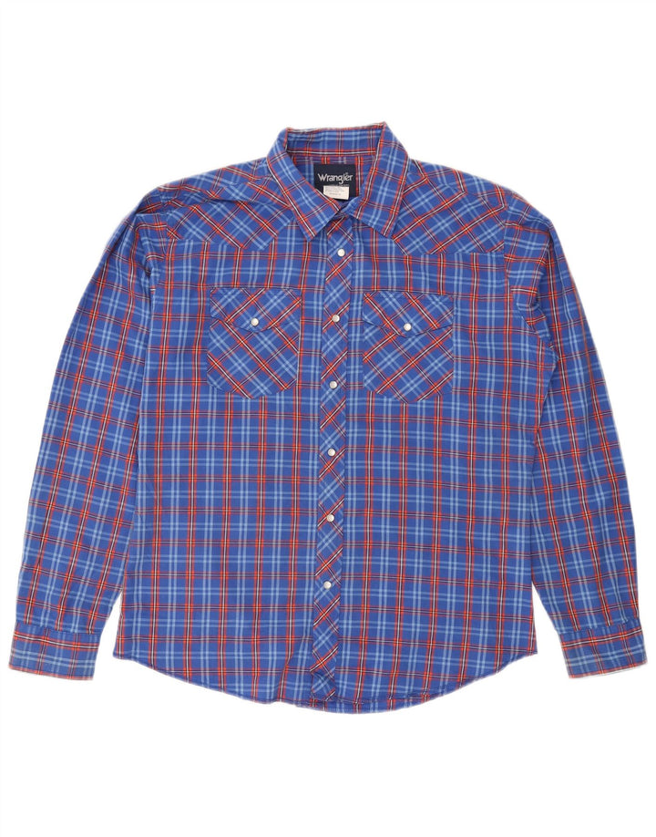 WRANGLER drengeskjorte 15-16 år 2XL blå plaid bomuld