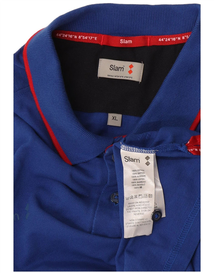 Slam Herre Grafisk Polo Shirt XL Blå Bomuld