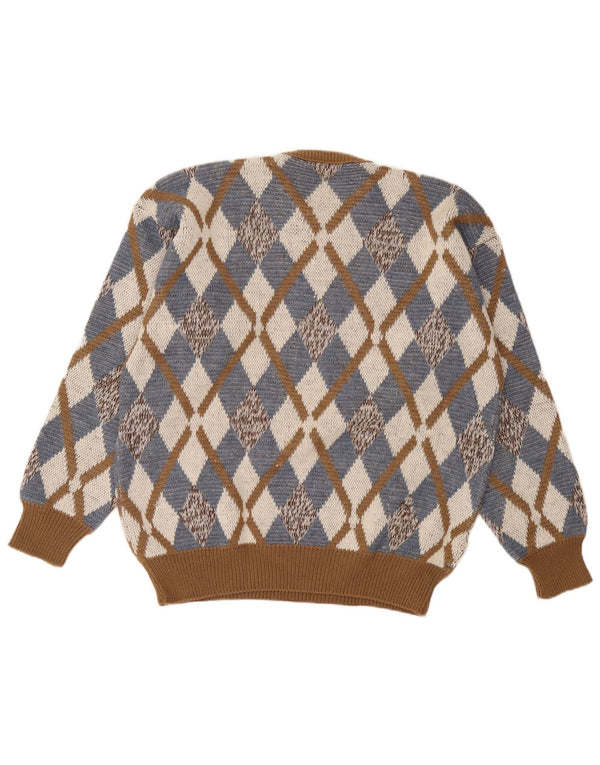 Vintage Herre Crew Neck Jumper Sweater IT 52 Large Brown Argyle/Diamond