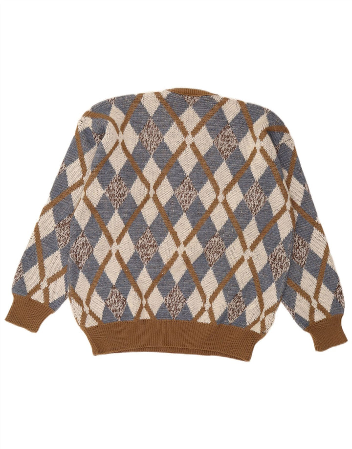 Vintage Herre Crew Neck Jumper Sweater IT 52 Large Brown Argyle/Diamond